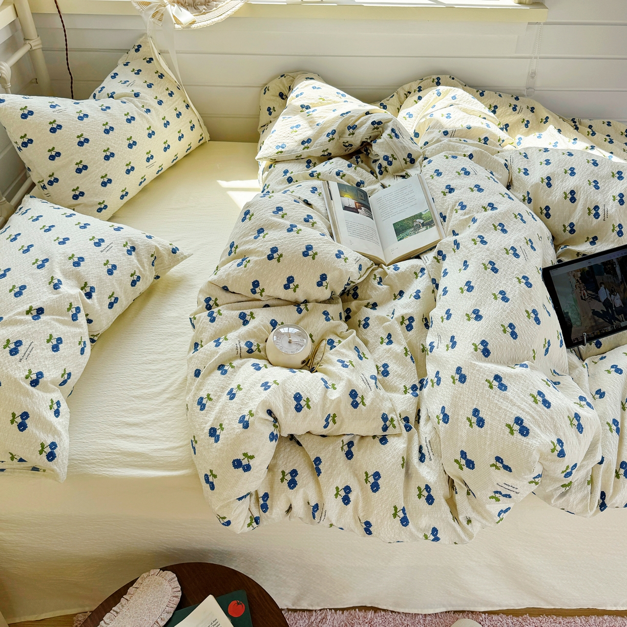 91家纺网 家纺一手货源 找家纺 （总）优兰朵 2026新款高品质A类泡芙纱普通款四件套-小红书宿舍春夏爆款