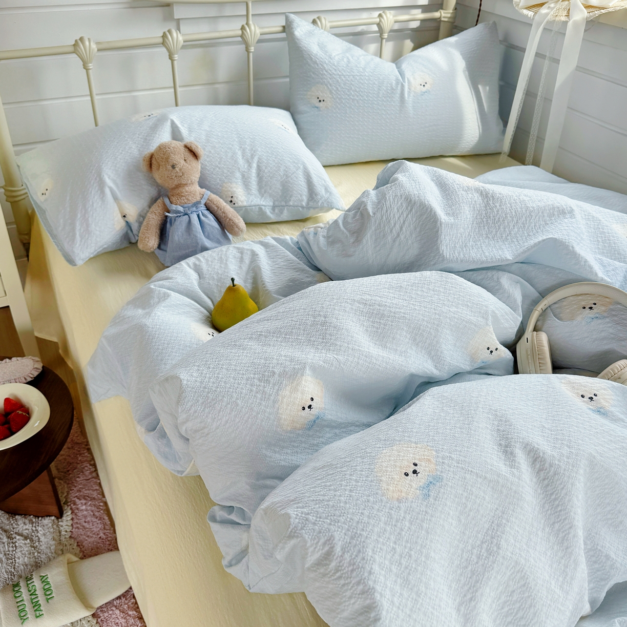 91家纺网 家纺一手货源 找家纺 优兰朵 2026新款高品质A类泡芙纱普通款四件套-小红书宿舍春夏爆款 西高地