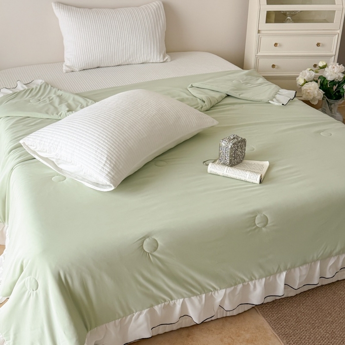 91家纺网 家纺一手货源 找家纺 吾欢心 2026春夏新款蜜糖凉感丝单夏被夏凉被空调被系列 蜜糖绿