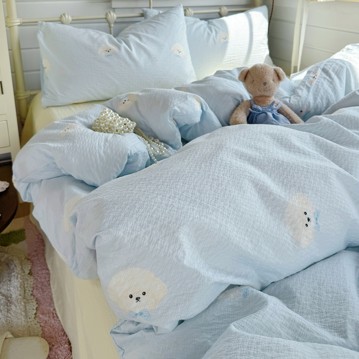 91家纺网 家纺一手货源 找家纺 优兰朵 2026新款高品质A类泡芙纱普通款四件套-小红书宿舍春夏爆款 西高地