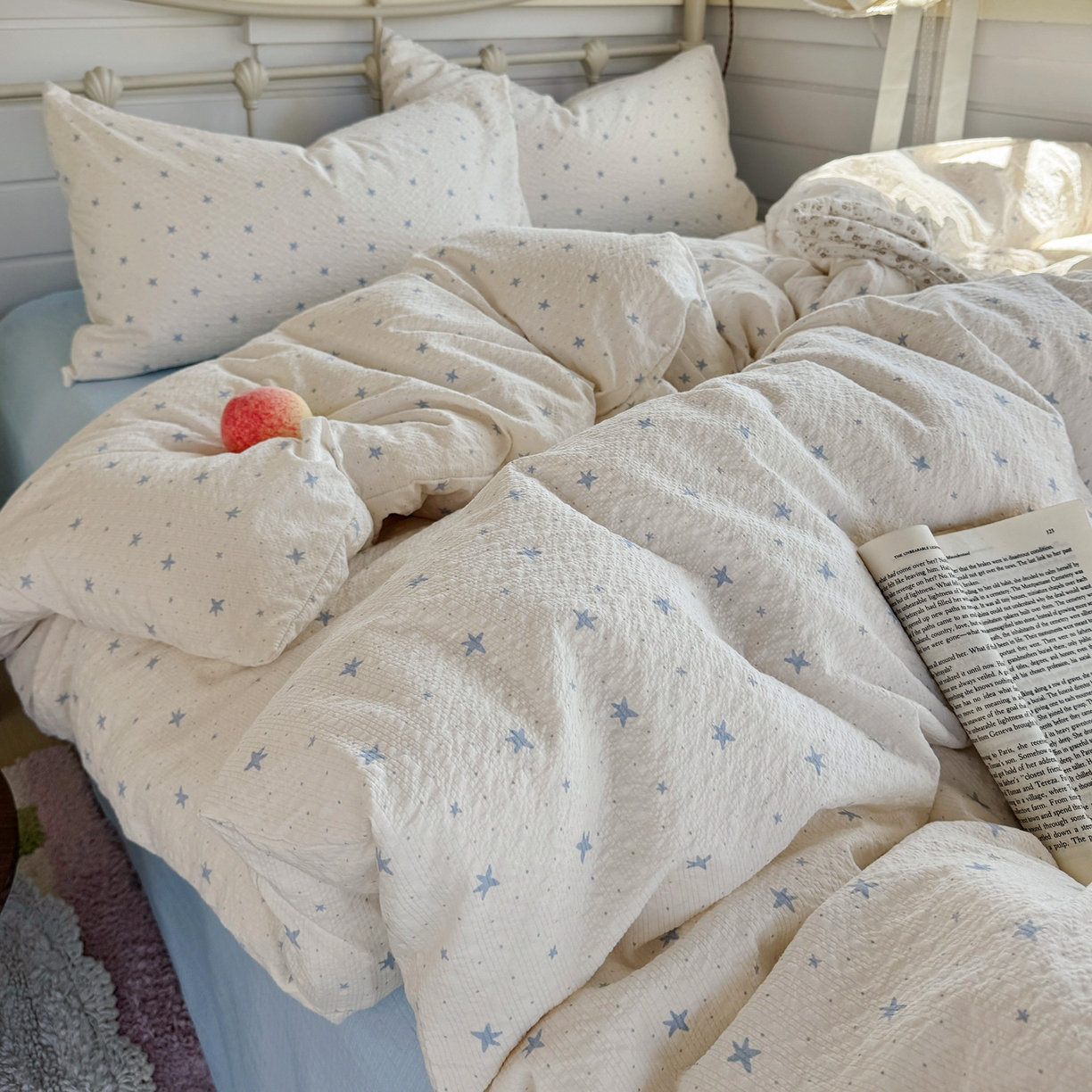 91家纺网 家纺一手货源 找家纺 优兰朵 2026新款高品质A类泡芙纱普通款四件套-小红书宿舍春夏爆款 软星点