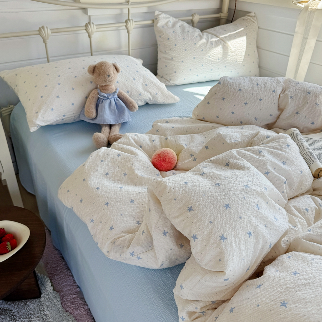 91家纺网 家纺一手货源 找家纺 优兰朵 2026新款高品质A类泡芙纱普通款四件套-小红书宿舍春夏爆款 软星点