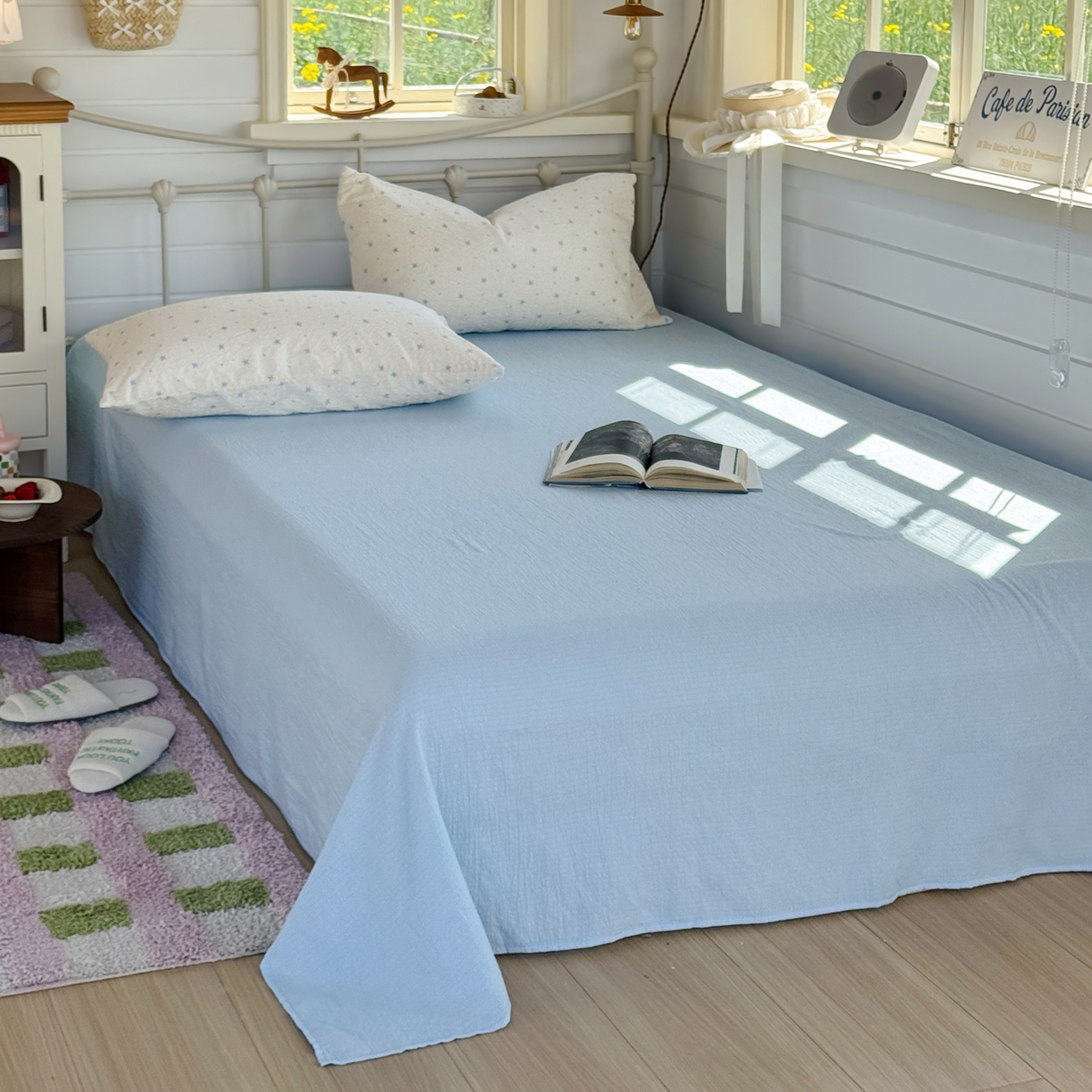 91家纺网 家纺一手货源 找家纺 优兰朵 2026新款高品质A类泡芙纱普通款四件套-小红书宿舍春夏爆款 软星点