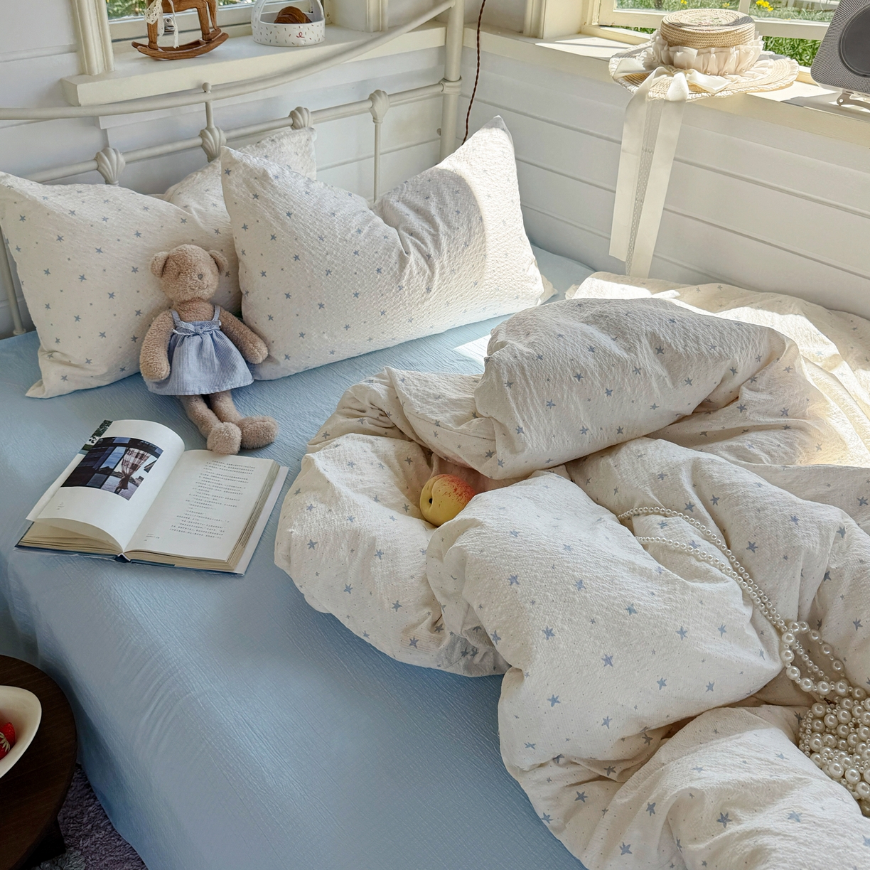 91家纺网 家纺一手货源 找家纺 优兰朵 2026新款高品质A类泡芙纱普通款四件套-小红书宿舍春夏爆款 软星点