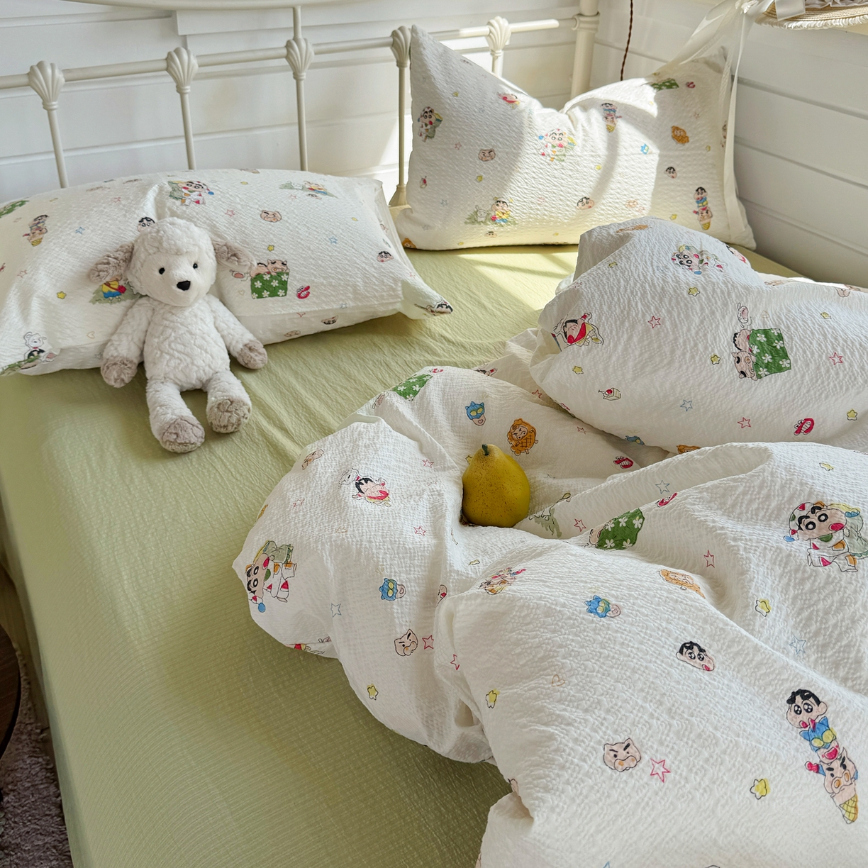 91家纺网 家纺一手货源 找家纺 优兰朵 2026新款高品质A类泡芙纱普通款四件套-小红书宿舍春夏爆款 小新派对