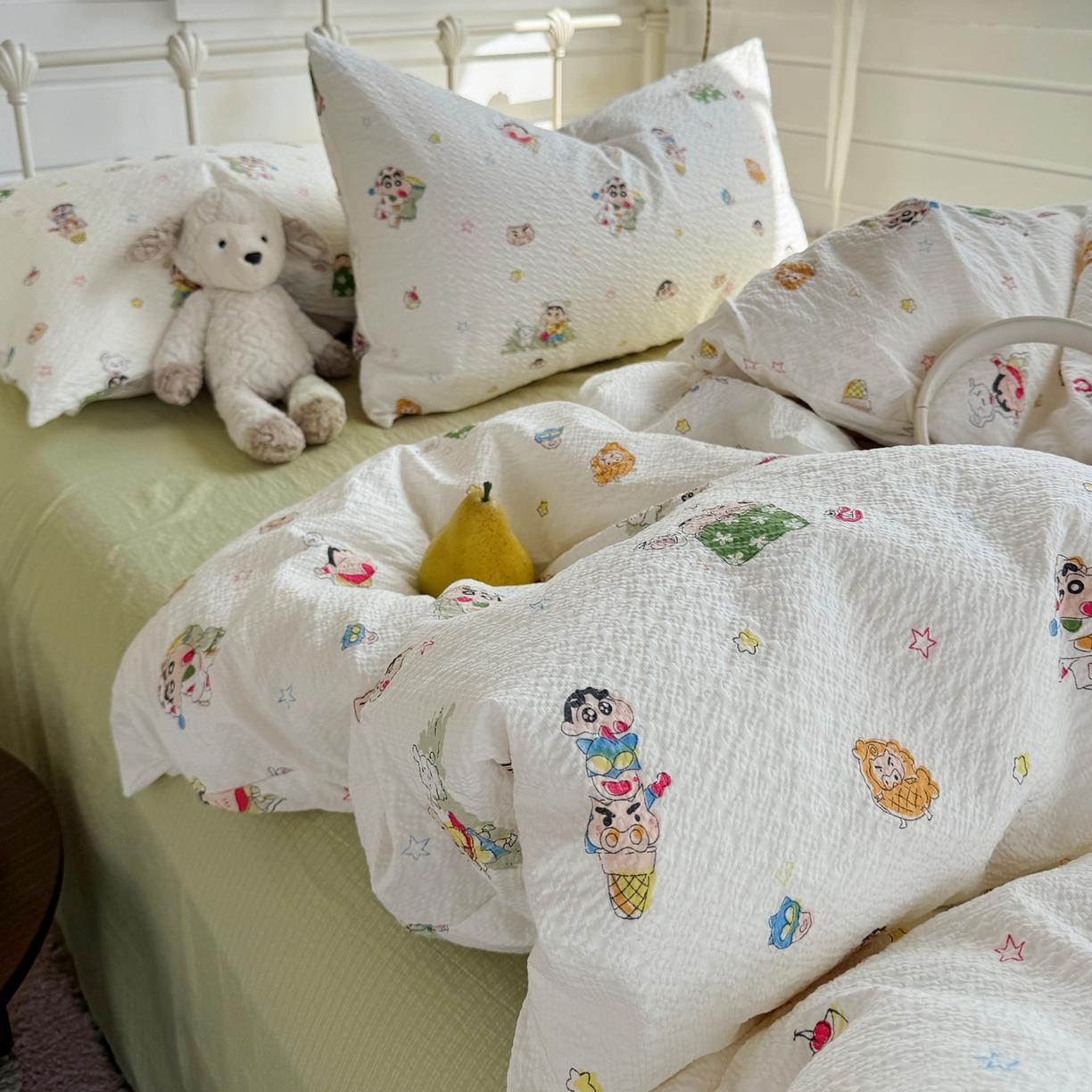 91家纺网 家纺一手货源 找家纺 优兰朵 2026新款高品质A类泡芙纱普通款四件套-小红书宿舍春夏爆款 小新派对