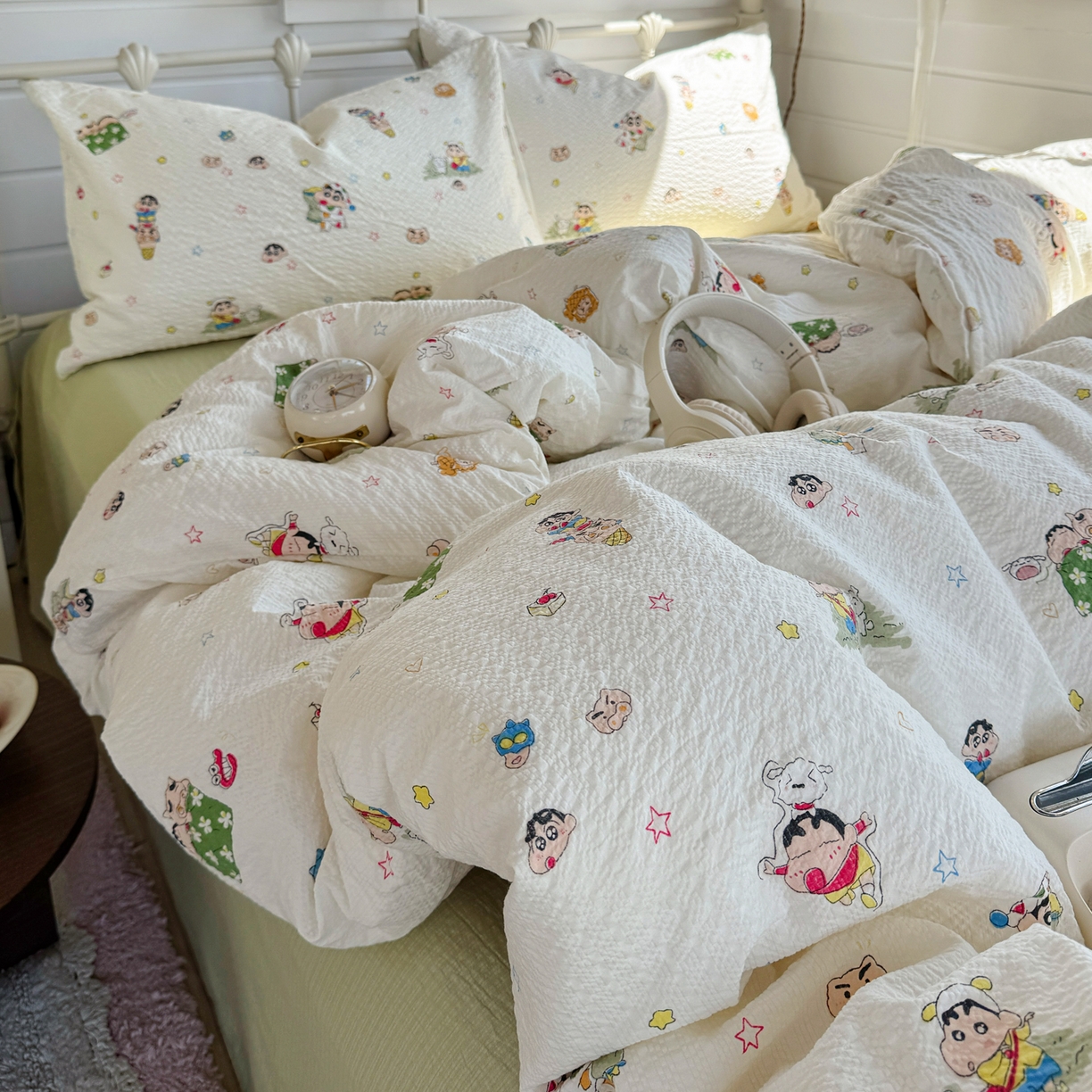 91家纺网 家纺一手货源 找家纺 优兰朵 2026新款高品质A类泡芙纱普通款四件套-小红书宿舍春夏爆款 小新派对