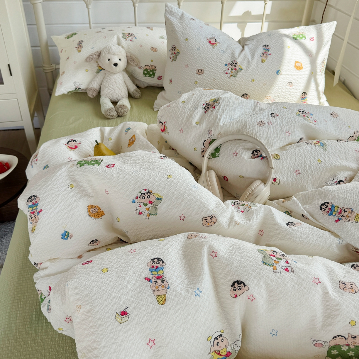 91家纺网 家纺一手货源 找家纺 优兰朵 2026新款高品质A类泡芙纱普通款四件套-小红书宿舍春夏爆款 小新派对