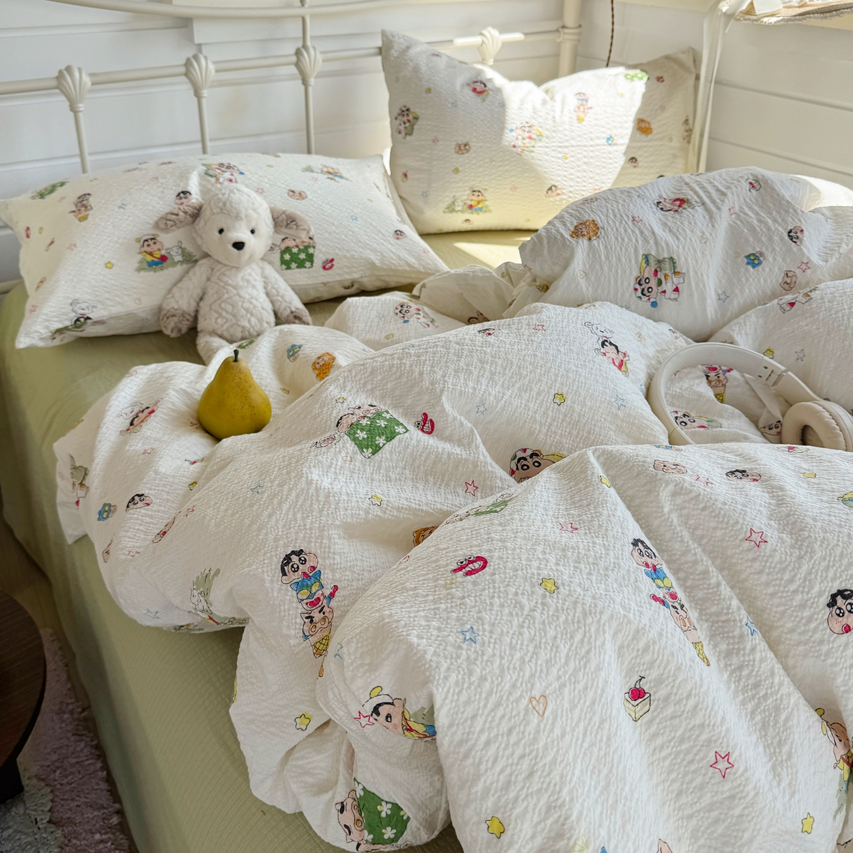 91家纺网 家纺一手货源 找家纺 优兰朵 2026新款高品质A类泡芙纱普通款四件套-小红书宿舍春夏爆款 小新派对