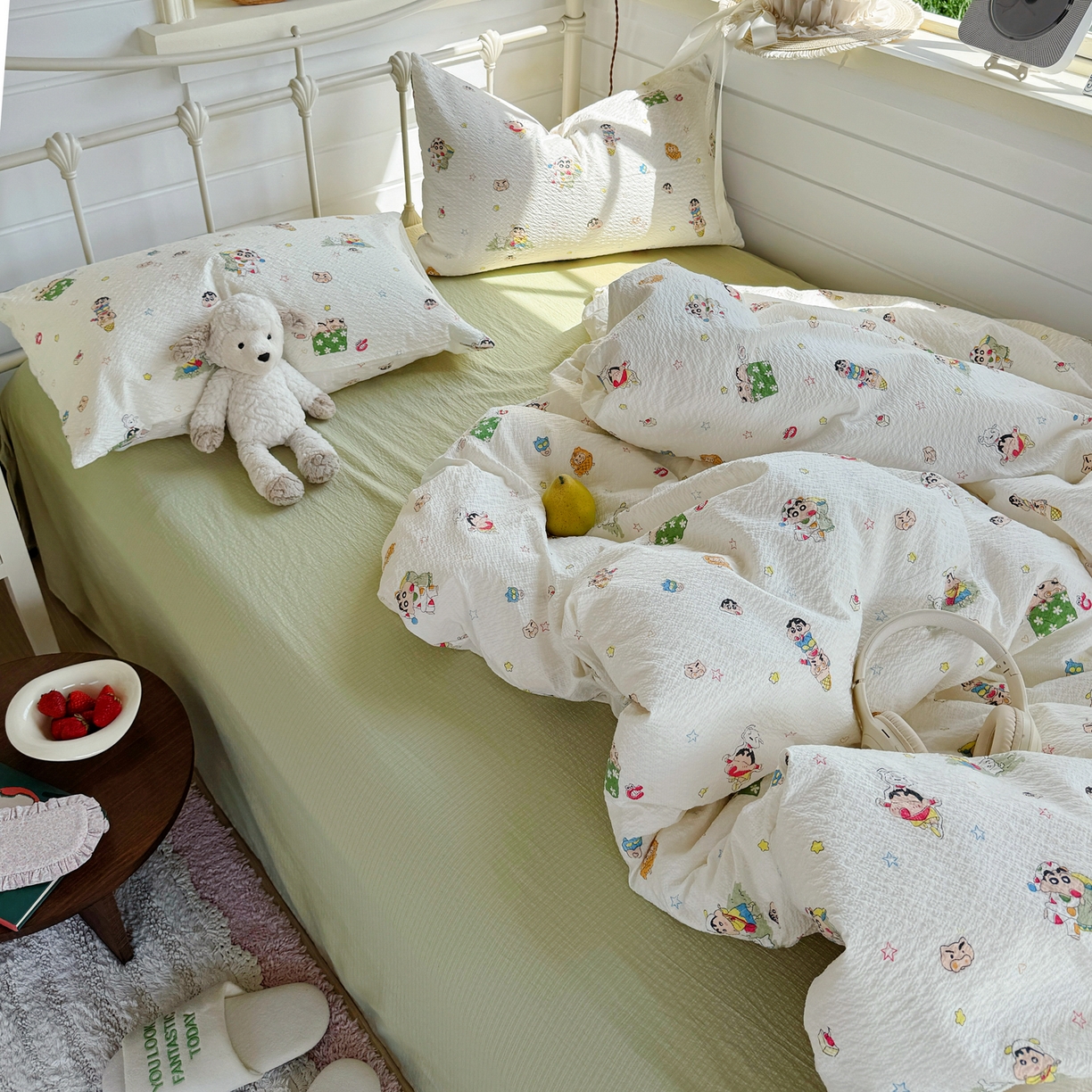 91家纺网 家纺一手货源 找家纺 优兰朵 2026新款高品质A类泡芙纱普通款四件套-小红书宿舍春夏爆款 小新派对