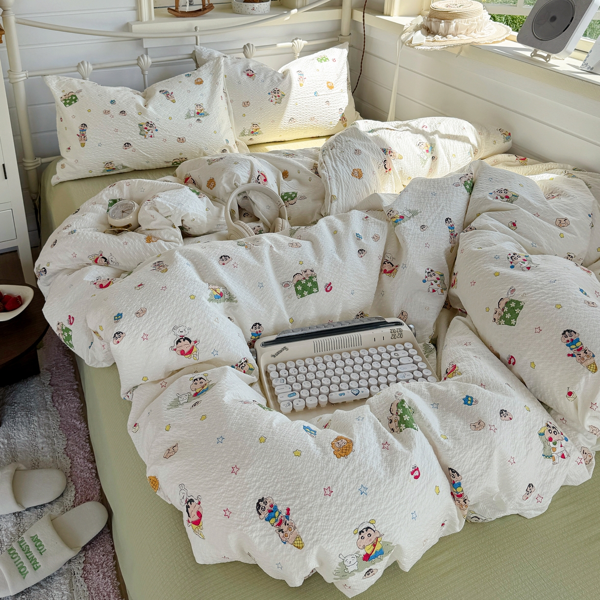 91家纺网 家纺一手货源 找家纺 优兰朵 2026新款高品质A类泡芙纱普通款四件套-小红书宿舍春夏爆款 小新派对