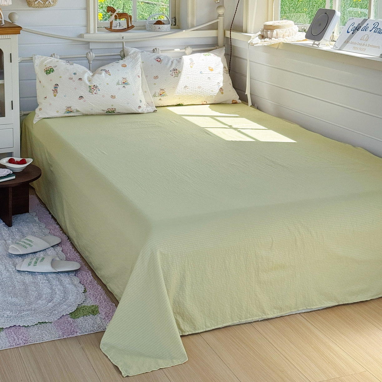 91家纺网 家纺一手货源 找家纺 优兰朵 2026新款高品质A类泡芙纱普通款四件套-小红书宿舍春夏爆款 小新派对