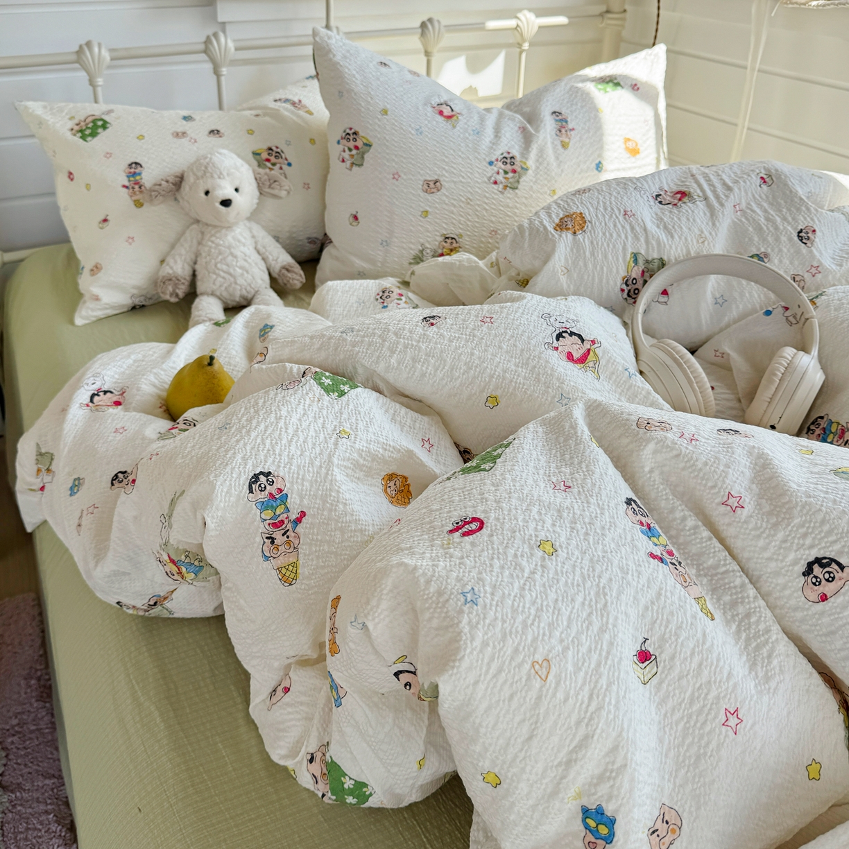 91家纺网 家纺一手货源 找家纺 优兰朵 2026新款高品质A类泡芙纱普通款四件套-小红书宿舍春夏爆款 小新派对