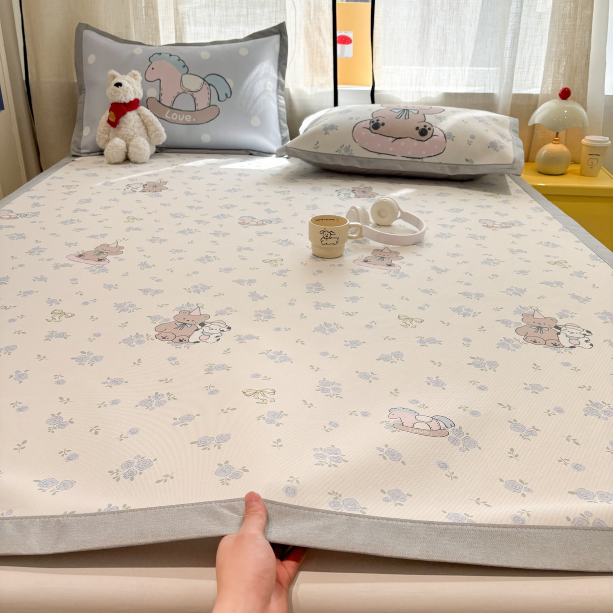 91家纺网 家纺一手货源 找家纺 （总）慕尚家纺 2026春夏新款可水洗斜纹凉豆豆印花凉感席凉席席子