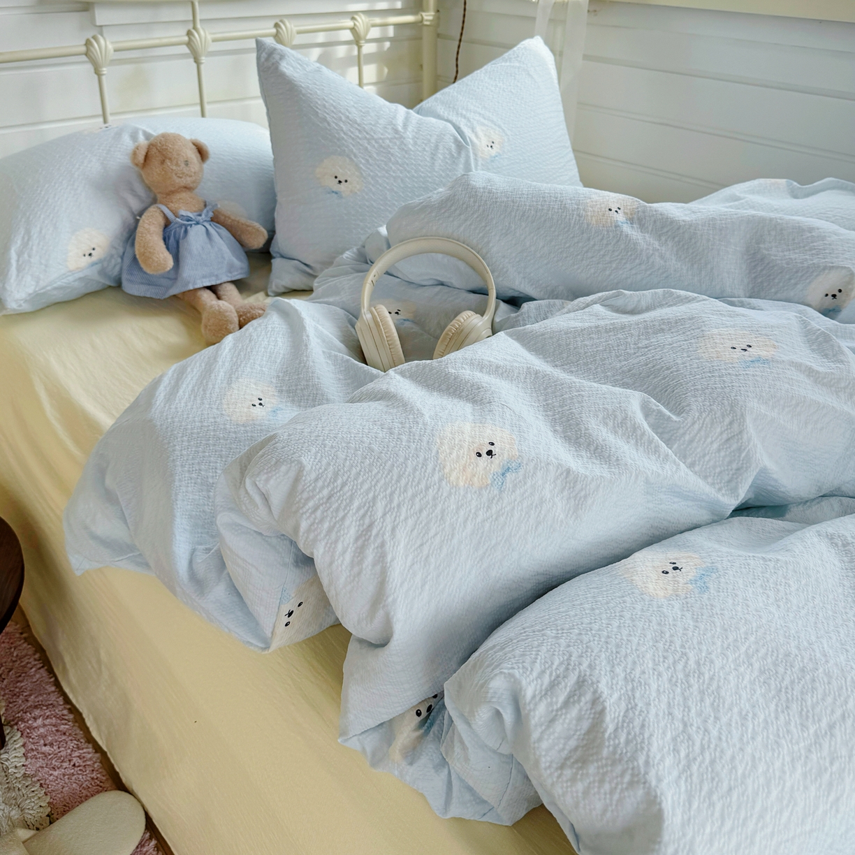 91家纺网 家纺一手货源 找家纺 优兰朵 2026新款高品质A类泡芙纱普通款四件套-小红书宿舍春夏爆款 西高地