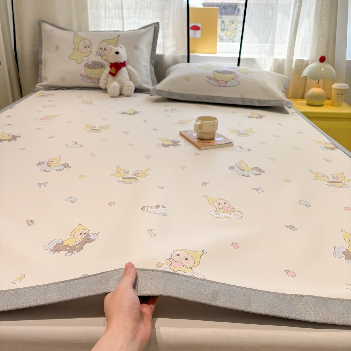 慕尚家纺 2026春夏新款可水洗斜纹凉豆豆印花凉感席凉席席子 星星木马