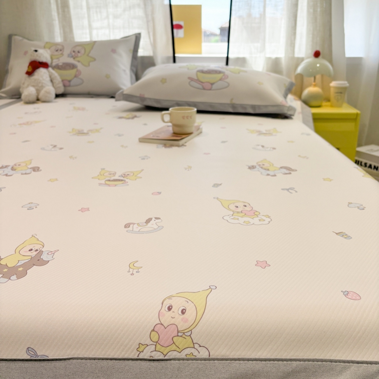 91家纺网 家纺一手货源 找家纺 慕尚家纺 2026春夏新款可水洗斜纹凉豆豆印花凉感席凉席席子 星星木马