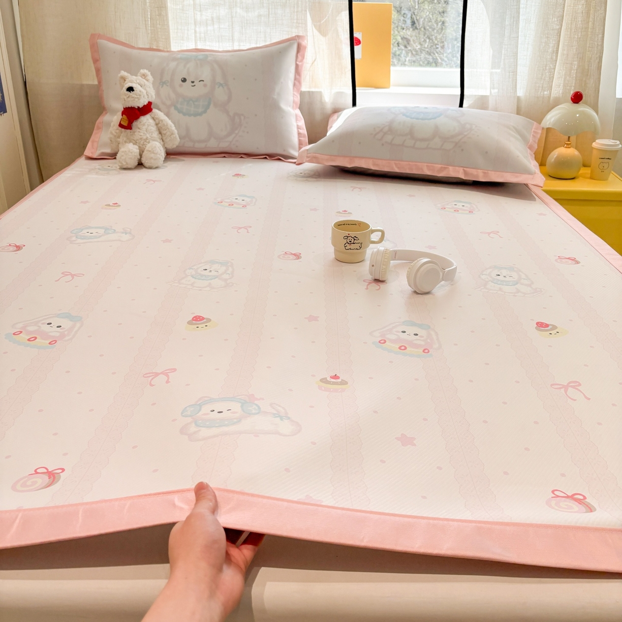 慕尚家纺 2026春夏新款可水洗斜纹凉豆豆印花凉感席凉席席子 汪星乐园