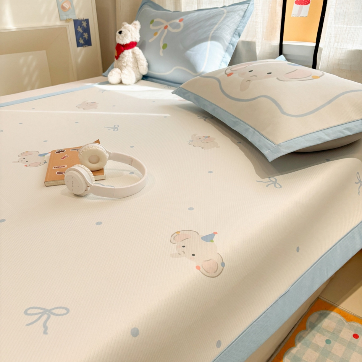 91家纺网 家纺一手货源 找家纺 慕尚家纺 2026春夏新款可水洗斜纹凉豆豆印花凉感席凉席席子 大象