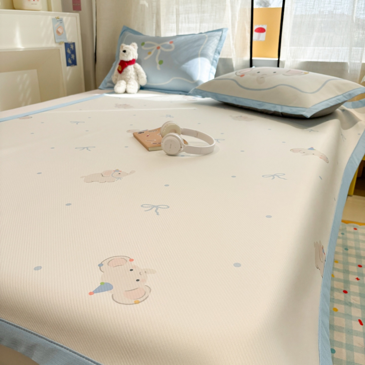 91家纺网 家纺一手货源 找家纺 慕尚家纺 2026春夏新款可水洗斜纹凉豆豆印花凉感席凉席席子 大象