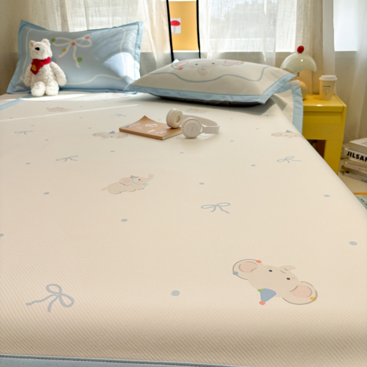 91家纺网 家纺一手货源 找家纺 慕尚家纺 2026春夏新款可水洗斜纹凉豆豆印花凉感席凉席席子 大象