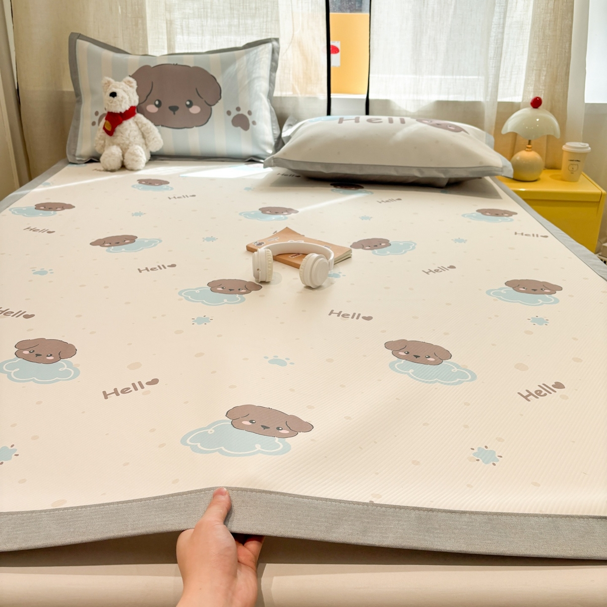 慕尚家纺 2026春夏新款可水洗斜纹凉豆豆印花凉感席凉席席子 云朵小狗