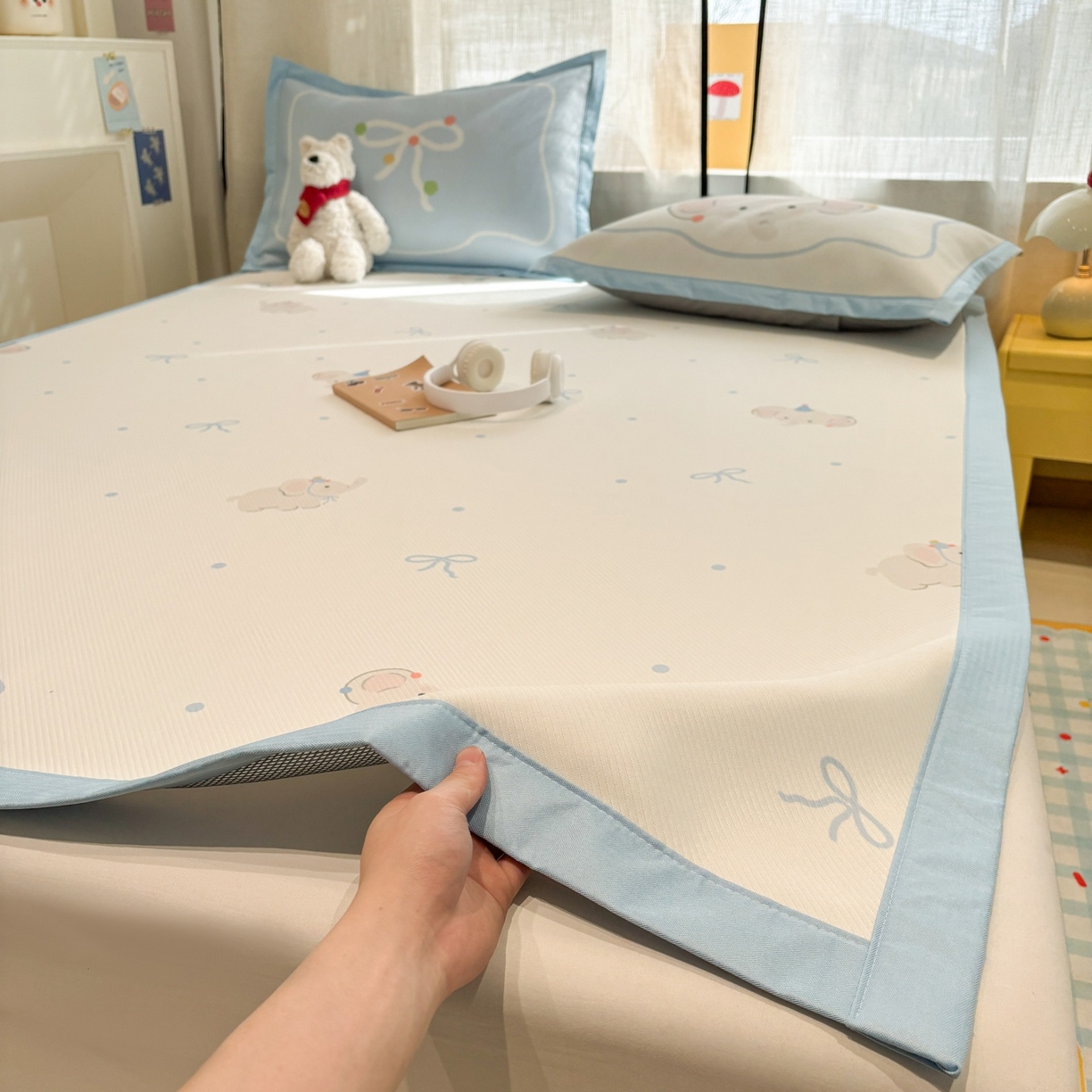 91家纺网 家纺一手货源 找家纺 慕尚家纺 2026春夏新款可水洗斜纹凉豆豆印花凉感席凉席席子 大象