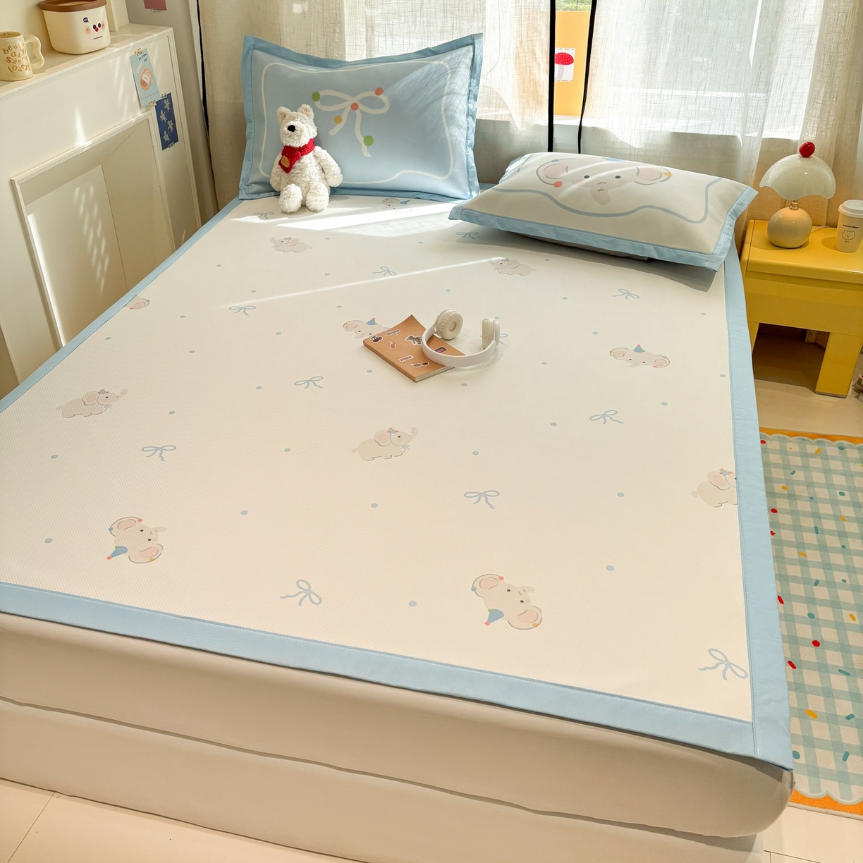 91家纺网 家纺一手货源 找家纺 慕尚家纺 2026春夏新款可水洗斜纹凉豆豆印花凉感席凉席席子 大象