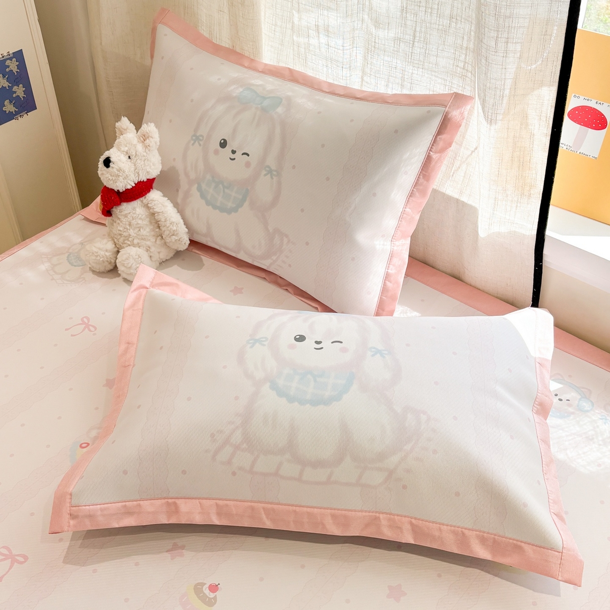 91家纺网 家纺一手货源 找家纺 慕尚家纺 2026春夏新款可水洗斜纹凉豆豆印花凉感席凉席席子 汪星乐园