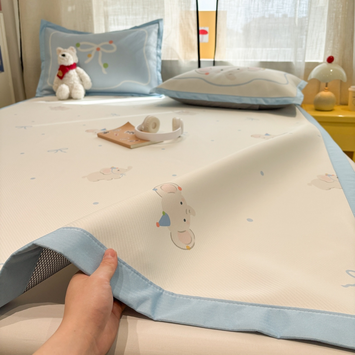 91家纺网 家纺一手货源 找家纺 慕尚家纺 2026春夏新款可水洗斜纹凉豆豆印花凉感席凉席席子 大象