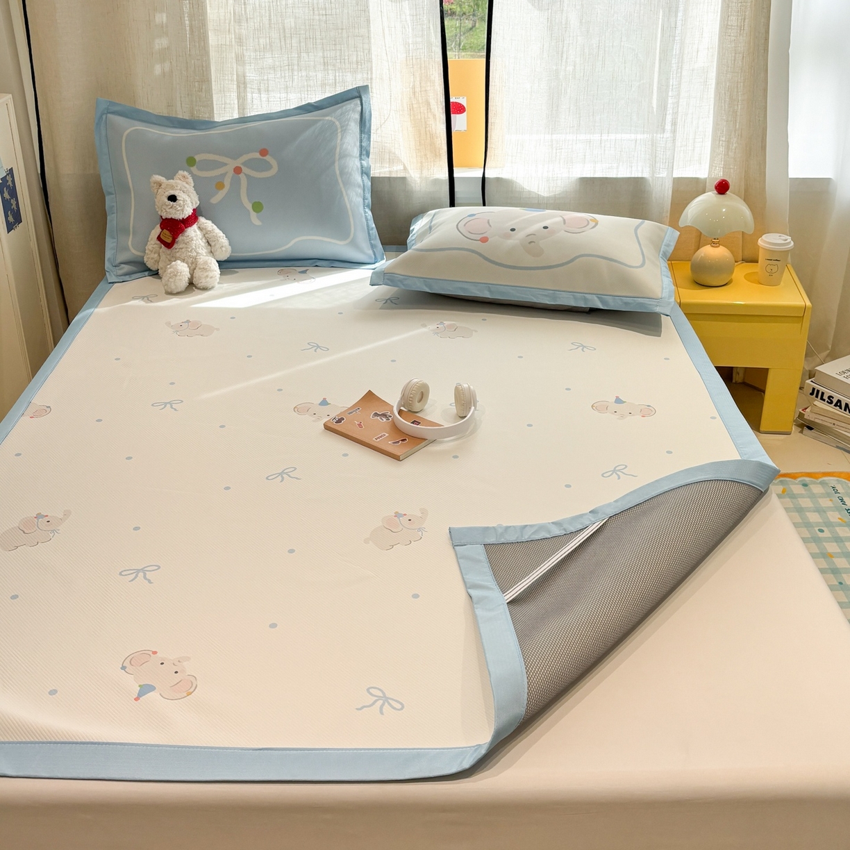 91家纺网 家纺一手货源 找家纺 慕尚家纺 2026春夏新款可水洗斜纹凉豆豆印花凉感席凉席席子 大象