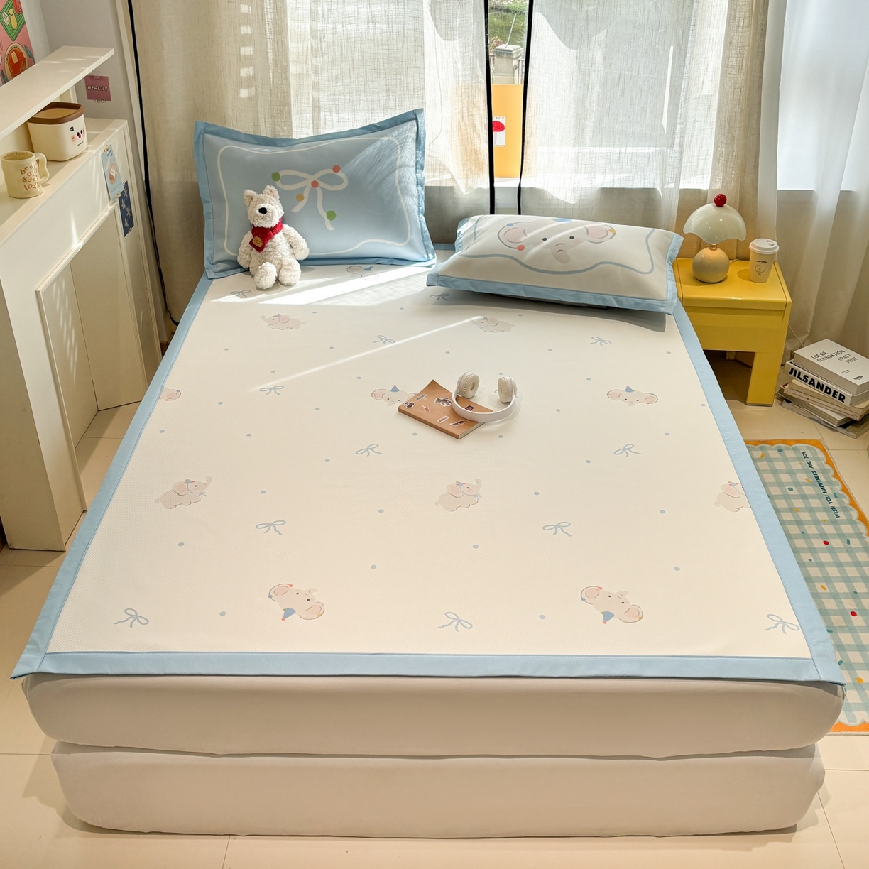 91家纺网 家纺一手货源 找家纺 慕尚家纺 2026春夏新款可水洗斜纹凉豆豆印花凉感席凉席席子 大象