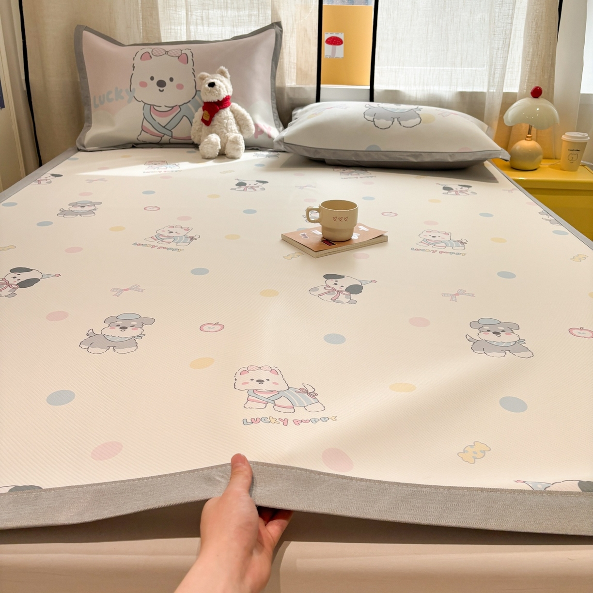 慕尚家纺 2026春夏新款可水洗斜纹凉豆豆印花凉感席凉席席子 小狗乖乖