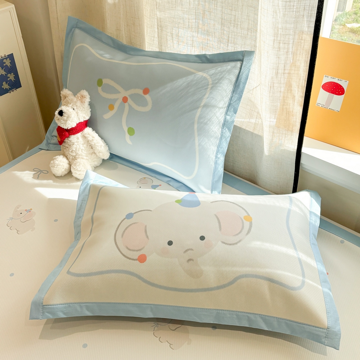 91家纺网 家纺一手货源 找家纺 慕尚家纺 2026春夏新款可水洗斜纹凉豆豆印花凉感席凉席席子 大象