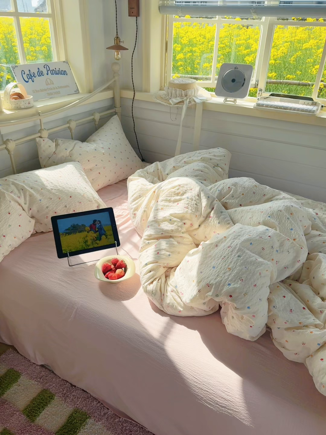 91家纺网 家纺一手货源 找家纺 优兰朵 2026新款高品质A类泡芙纱普通款四件套-小红书宿舍春夏爆款 花间序