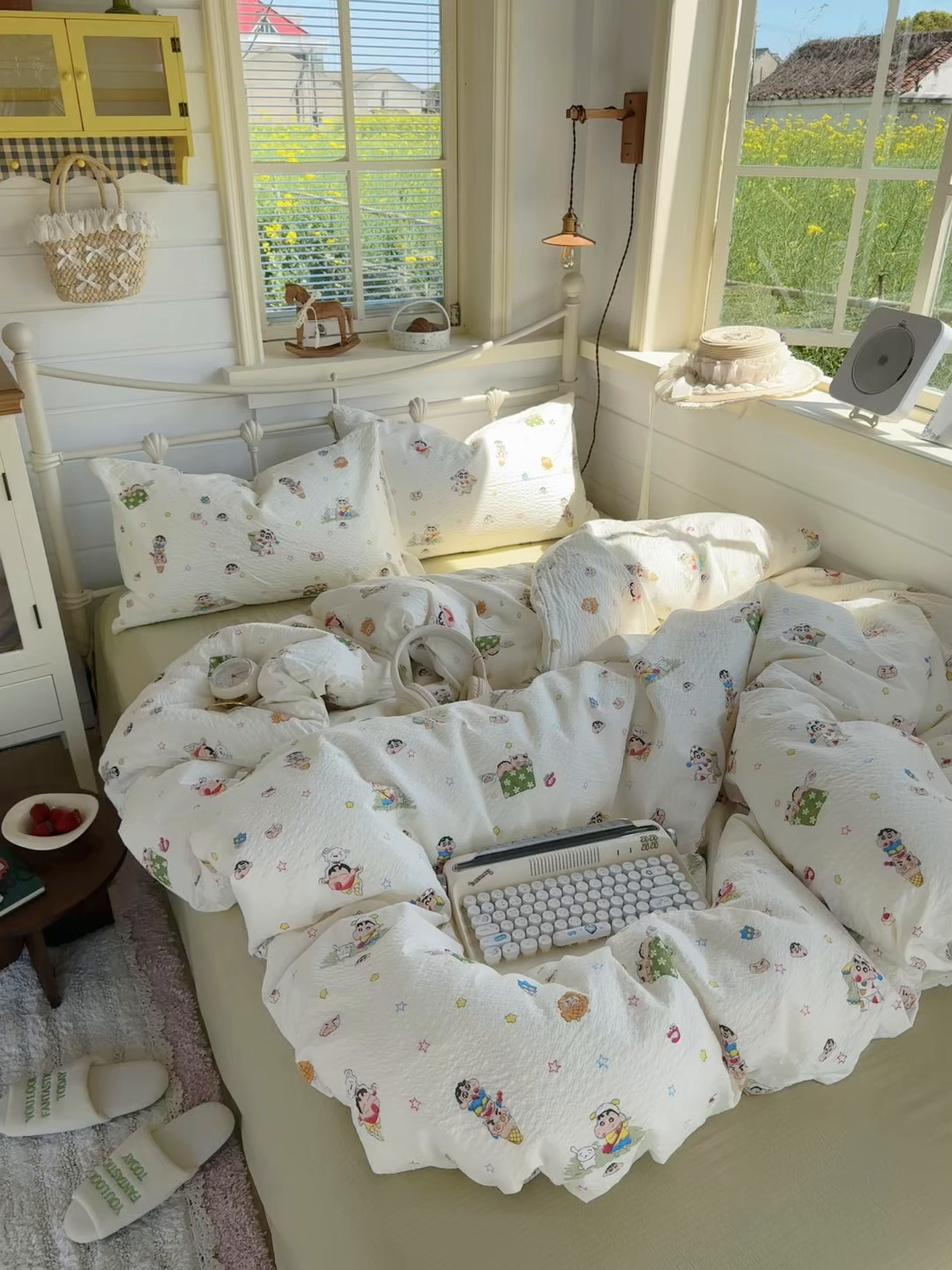 91家纺网 家纺一手货源 找家纺 优兰朵 2026新款高品质A类泡芙纱普通款四件套-小红书宿舍春夏爆款 小新派对