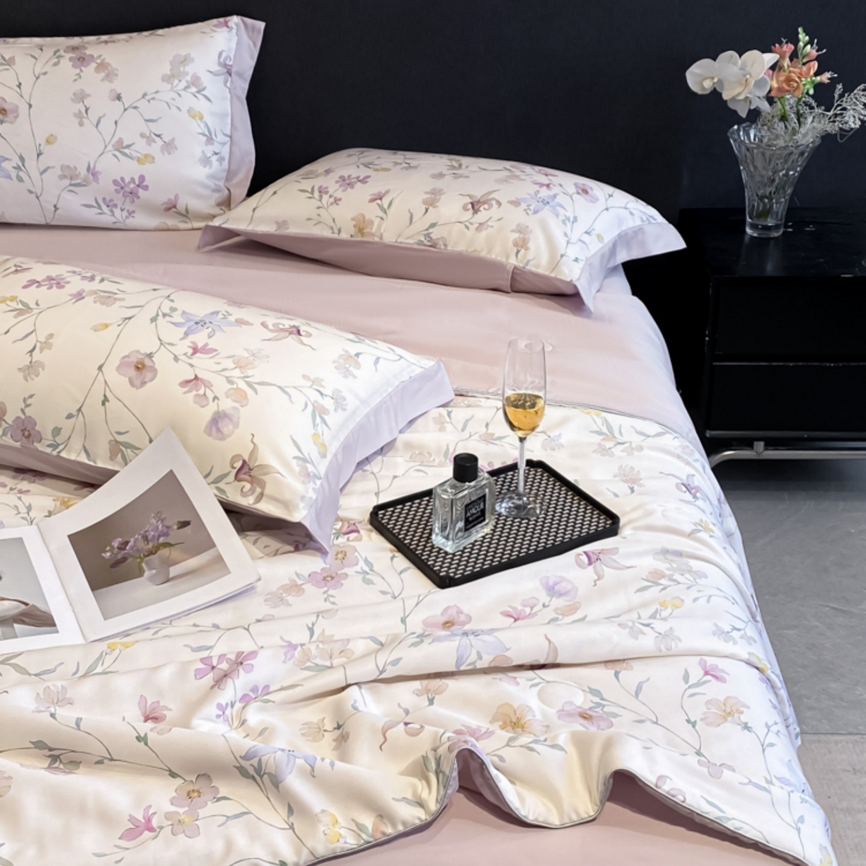 91家纺网 家纺一手货源 找家纺 慕尚家纺 2026春夏新款莱赛尔天丝夏被夏凉被空调被夏被四件套 花亦语