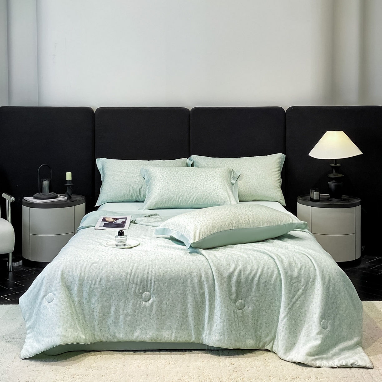 91家纺网 家纺一手货源 找家纺 慕尚家纺 2026春夏新款莱赛尔天丝夏被夏凉被空调被夏被四件套 蓝风铃