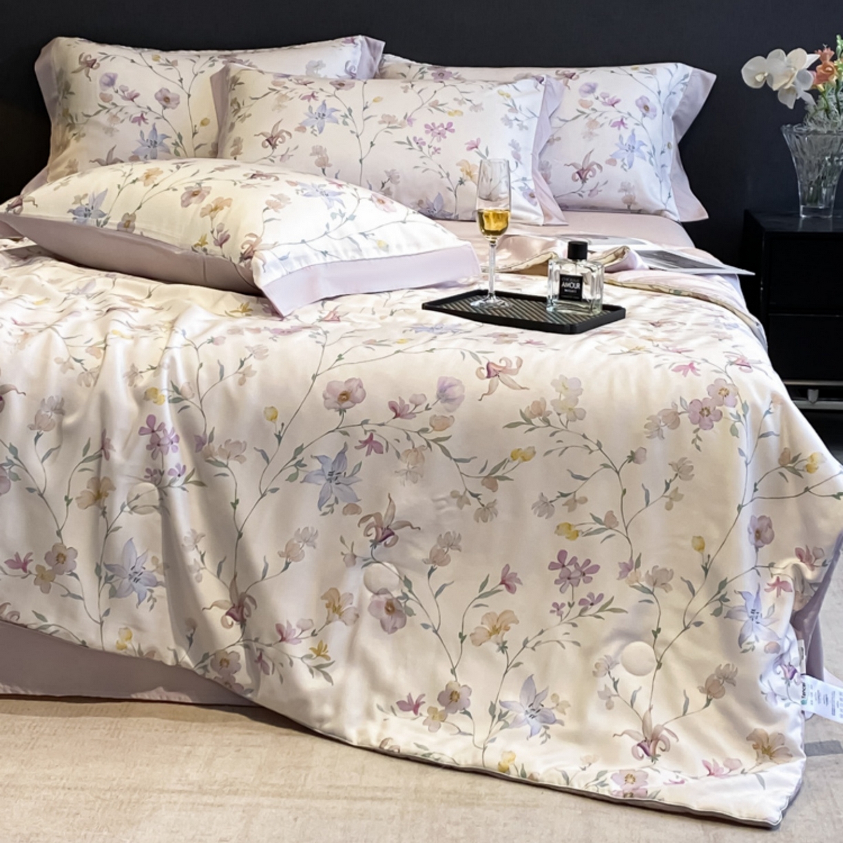 91家纺网 家纺一手货源 找家纺 慕尚家纺 2026春夏新款莱赛尔天丝夏被夏凉被空调被夏被四件套 花亦语