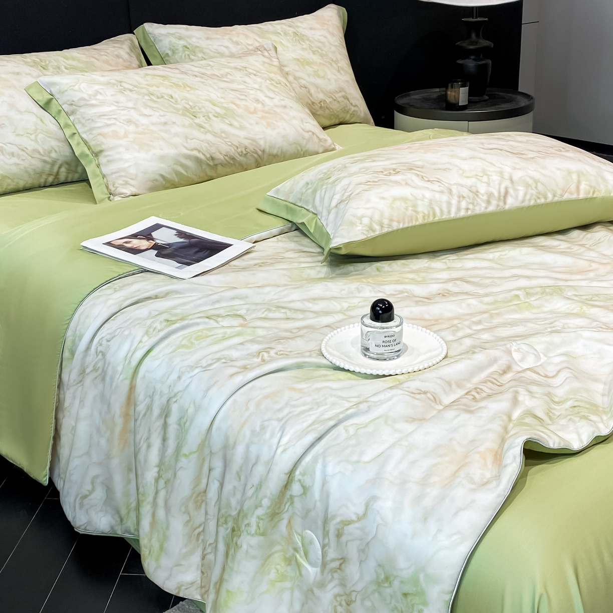 91家纺网 家纺一手货源 找家纺 慕尚家纺 2026春夏新款莱赛尔天丝夏被夏凉被空调被夏被四件套 青釉波纹