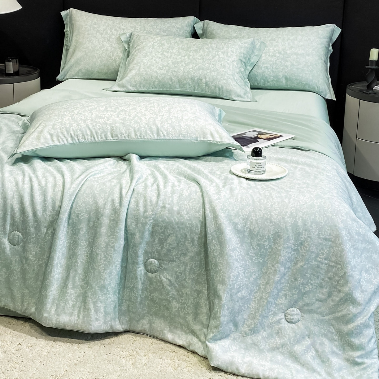 91家纺网 家纺一手货源 找家纺 慕尚家纺 2026春夏新款莱赛尔天丝夏被夏凉被空调被夏被四件套 蒲公英花