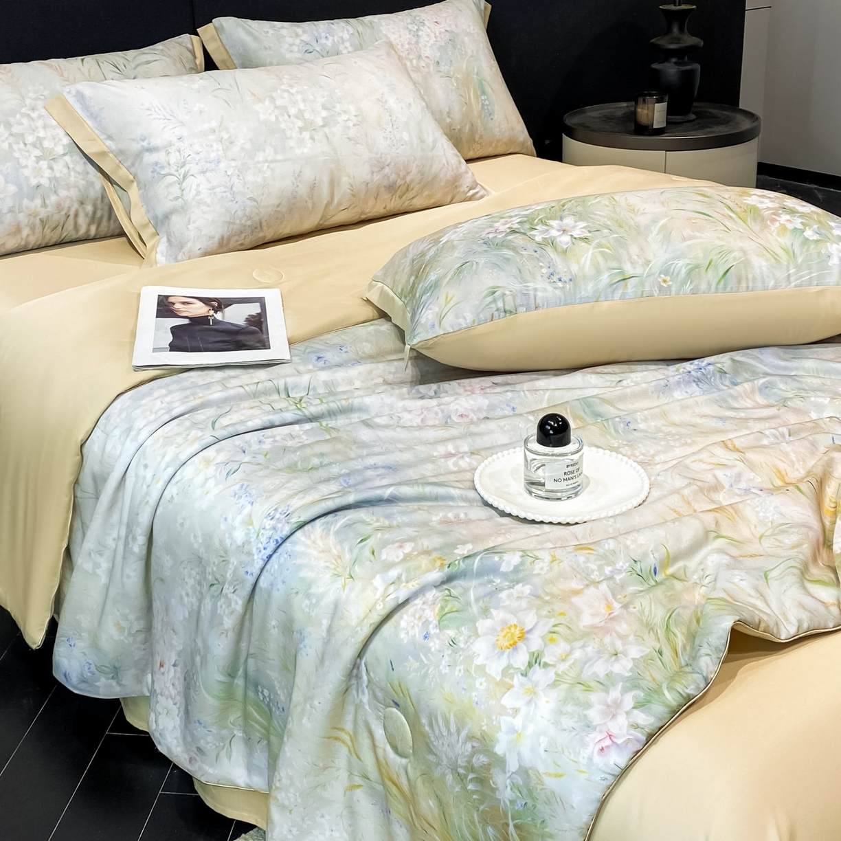 91家纺网 家纺一手货源 找家纺 慕尚家纺 2026春夏新款莱赛尔天丝夏被夏凉被空调被夏被四件套 野菊漫野