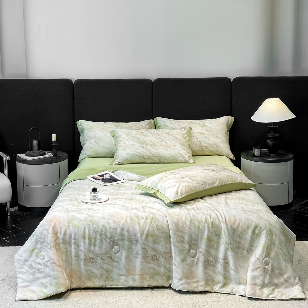 91家纺网 家纺一手货源 找家纺 慕尚家纺 2026春夏新款莱赛尔天丝夏被夏凉被空调被夏被四件套 青釉波纹