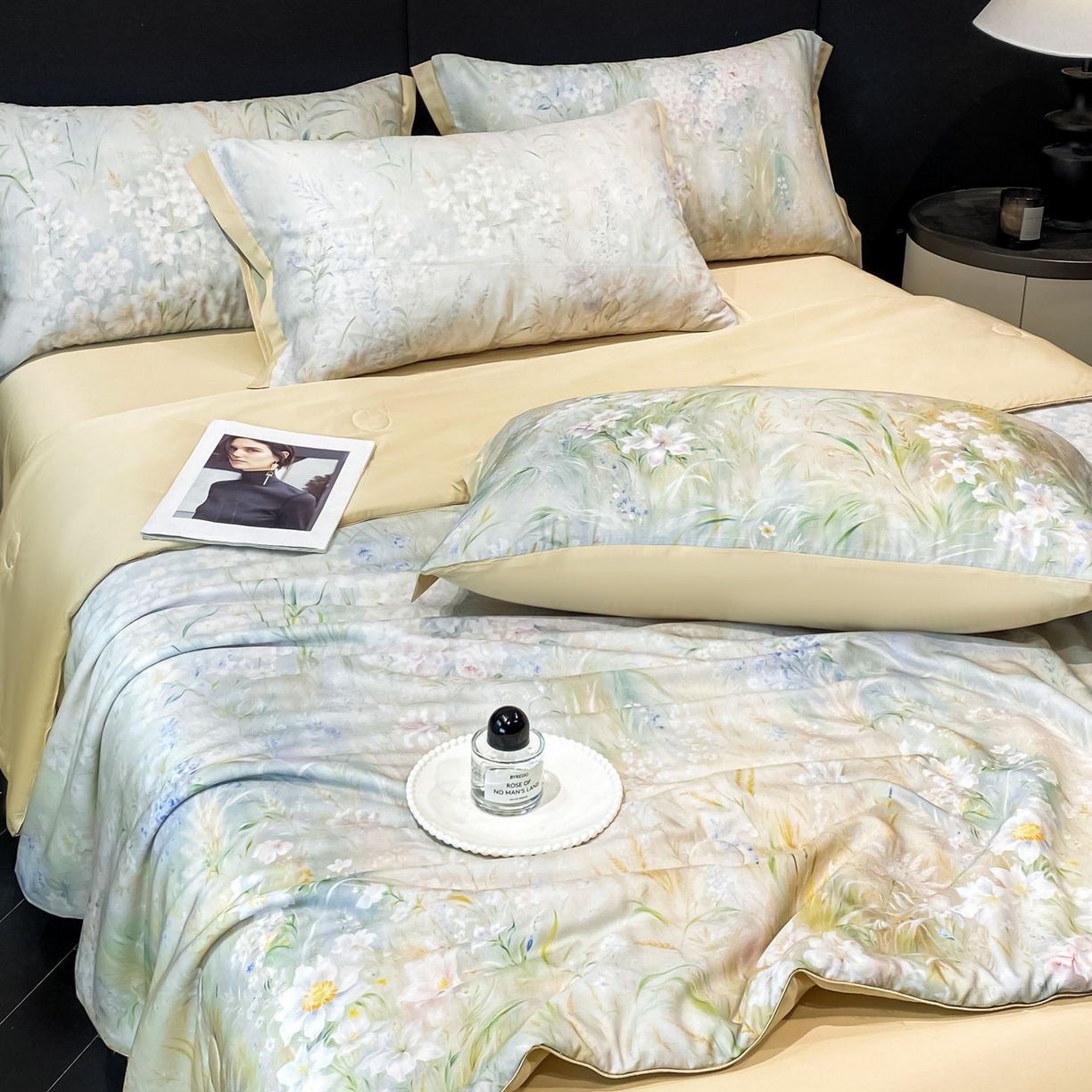 91家纺网 家纺一手货源 找家纺 慕尚家纺 2026春夏新款莱赛尔天丝夏被夏凉被空调被夏被四件套 野菊漫野