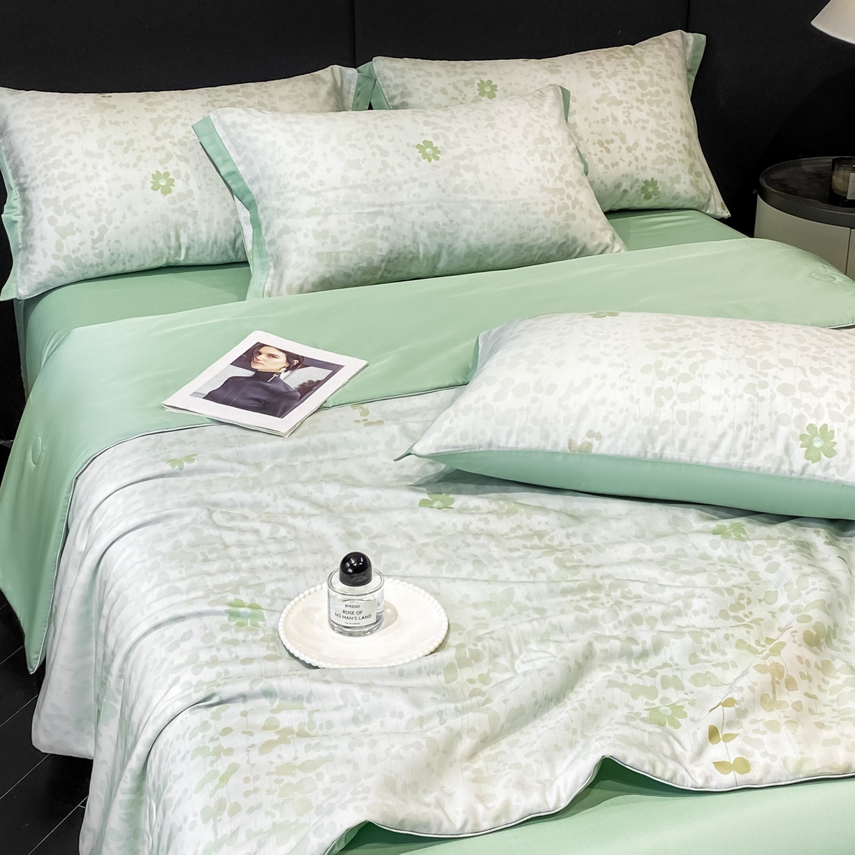 91家纺网 家纺一手货源 找家纺 慕尚家纺 2026春夏新款莱赛尔天丝夏被夏凉被空调被夏被四件套 青栀