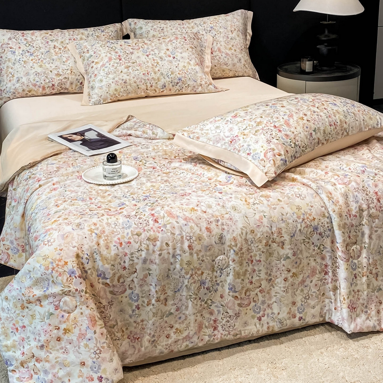 91家纺网 家纺一手货源 找家纺 慕尚家纺 2026春夏新款莱赛尔天丝夏被夏凉被空调被夏被四件套 繁花里