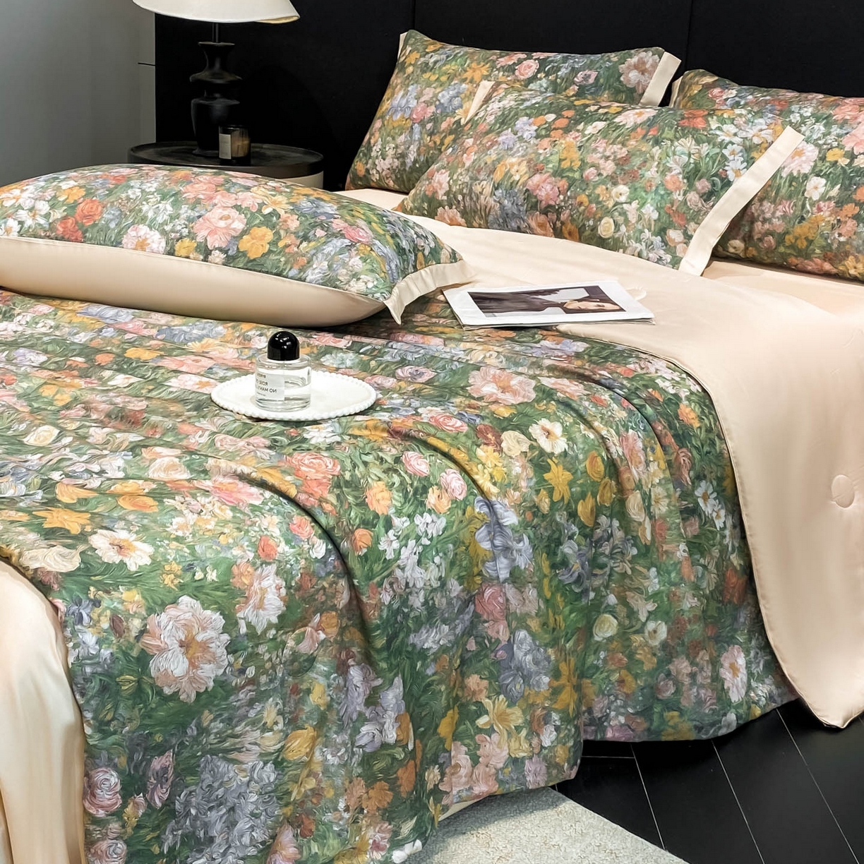 91家纺网 家纺一手货源 找家纺 慕尚家纺 2026春夏新款莱赛尔天丝夏被夏凉被空调被夏被四件套 莫奈花园