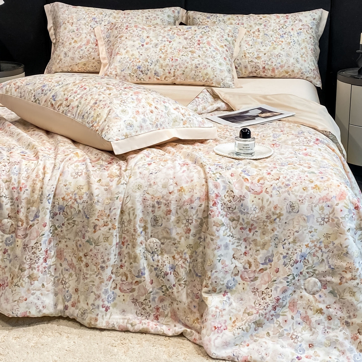 91家纺网 家纺一手货源 找家纺 慕尚家纺 2026春夏新款莱赛尔天丝夏被夏凉被空调被夏被四件套 繁花里