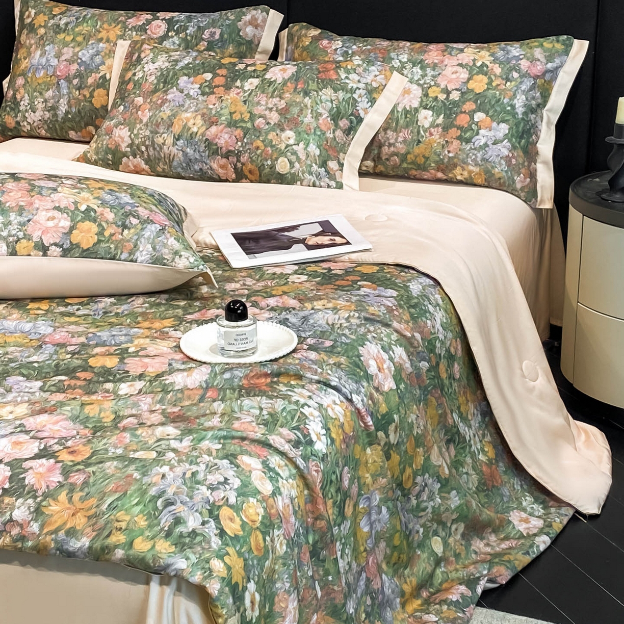 91家纺网 家纺一手货源 找家纺 慕尚家纺 2026春夏新款莱赛尔天丝夏被夏凉被空调被夏被四件套 莫奈花园