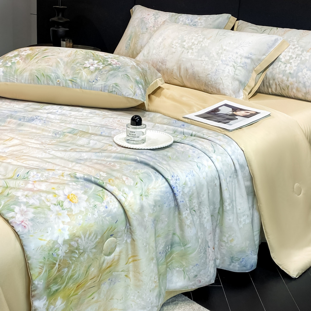 91家纺网 家纺一手货源 找家纺 慕尚家纺 2026春夏新款莱赛尔天丝夏被夏凉被空调被夏被四件套 野菊漫野